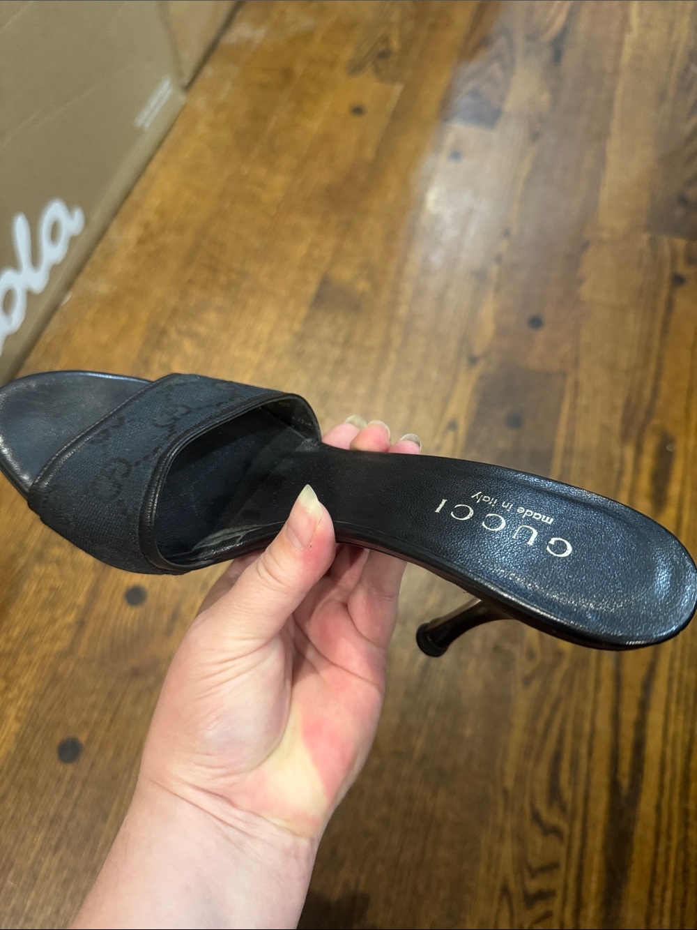 Gucci/Black Fabric GG/Leather/Open-Toe/3” Heels/US 6.5/Vintage/Classy/Timeless!! - Picture 6 of 16